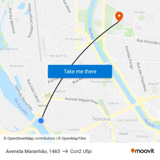 Avenida Maranhão, 1465 to Ccn2 Ufpi map