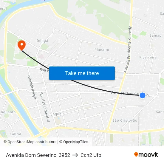 Avenida Dom Severino, 3952 to Ccn2 Ufpi map