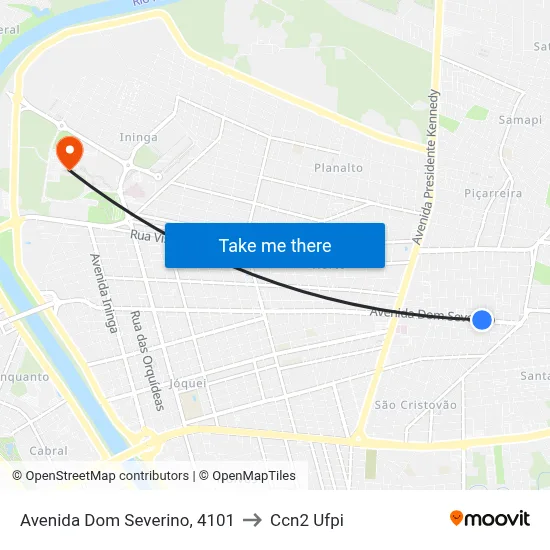 Avenida Dom Severino, 4101 to Ccn2 Ufpi map