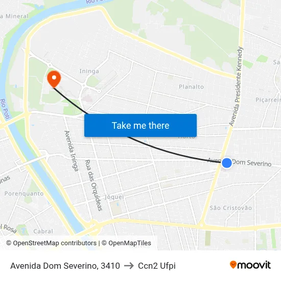Avenida Dom Severino, 3410 to Ccn2 Ufpi map