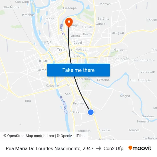 Rua Maria De Lourdes Nascimento, 2947 to Ccn2 Ufpi map