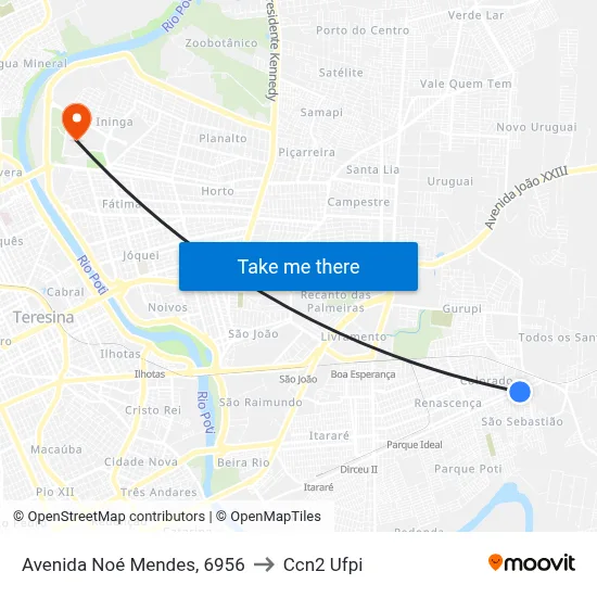 Avenida Noé Mendes, 6956 to Ccn2 Ufpi map