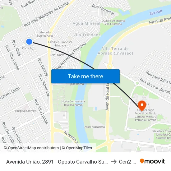 Avenida União, 2891 | Oposto Carvalho Supermercado to Ccn2 Ufpi map