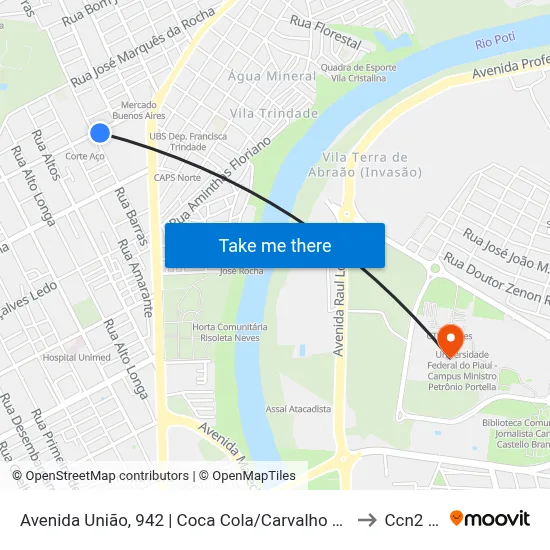 Avenida União, 942 | Coca Cola/Carvalho Supermercado to Ccn2 Ufpi map