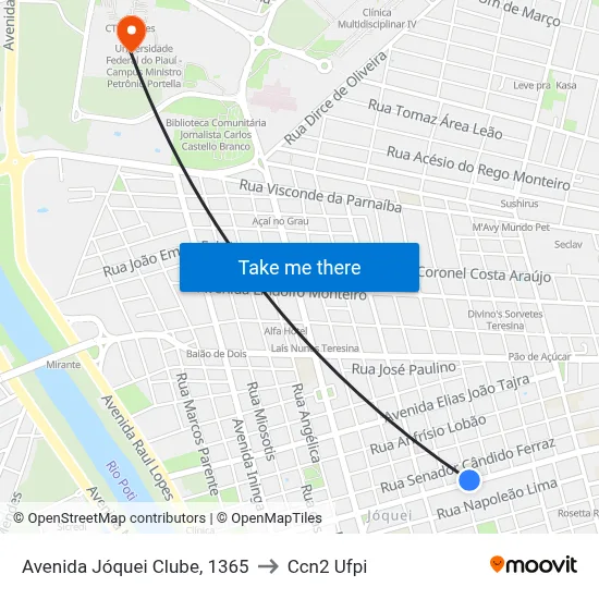 Avenida Jóquei Clube, 1365 to Ccn2 Ufpi map