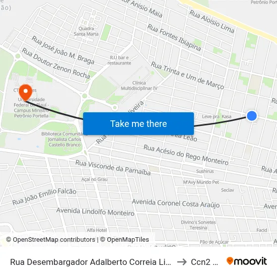 Rua Desembargador Adalberto Correia Lima, 2302 to Ccn2 Ufpi map