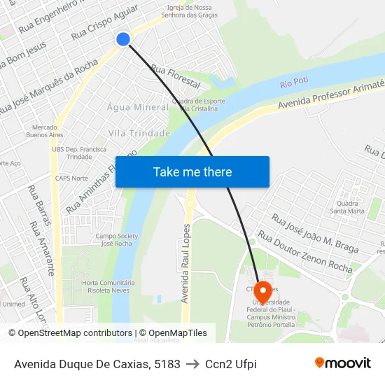 Avenida Duque De Caxias, 5183 to Ccn2 Ufpi map