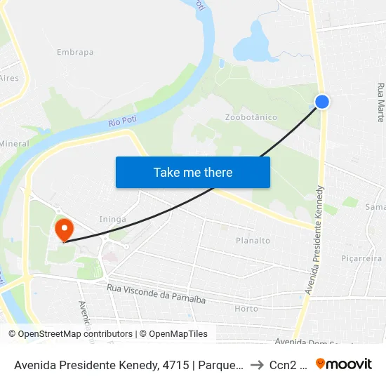 Avenida Presidente Kenedy, 4715 | Parque Zoobotânico to Ccn2 Ufpi map