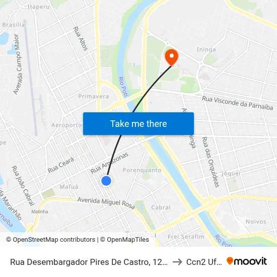 Rua Desembargador Pires De Castro, 1200 to Ccn2 Ufpi map