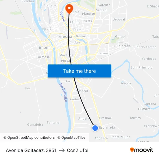 Avenida Goitacaz, 3851 to Ccn2 Ufpi map