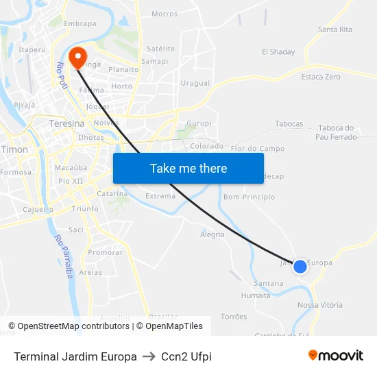 Terminal Jardim Europa to Ccn2 Ufpi map