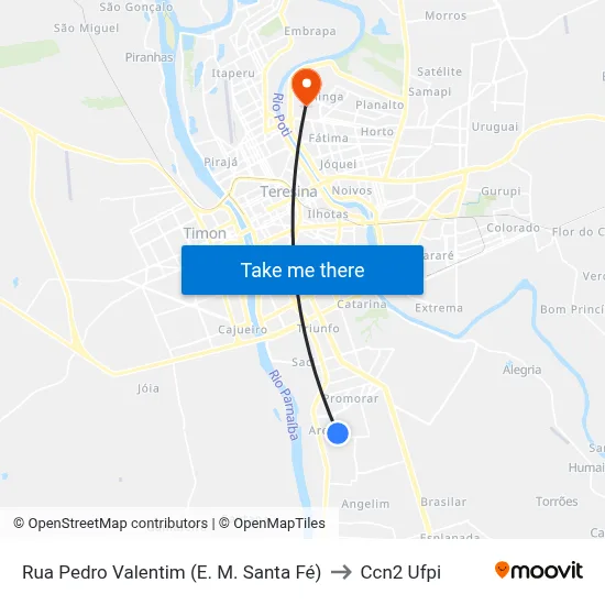 Rua Pedro Valentim (E. M. Santa Fé) to Ccn2 Ufpi map