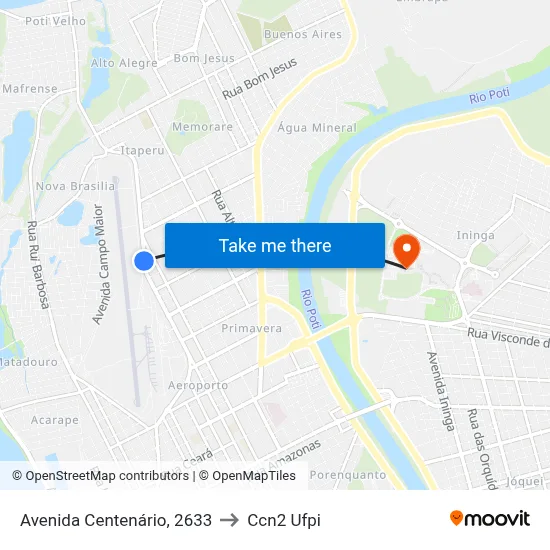 Avenida Centenário, 2633 to Ccn2 Ufpi map