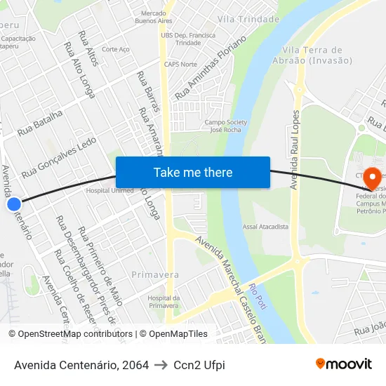Avenida Centenário, 2064 to Ccn2 Ufpi map