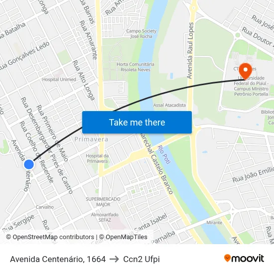 Avenida Centenário, 1664 to Ccn2 Ufpi map