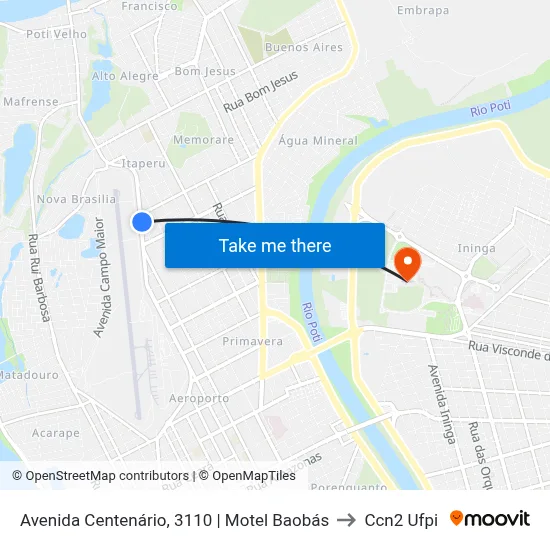 Avenida Centenário, 3110 | Motel Baobás to Ccn2 Ufpi map