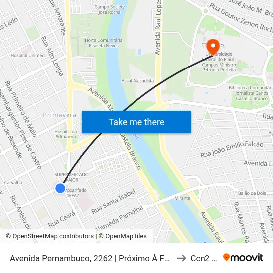 Avenida Pernambuco, 2262 | Próximo À Fatespi/Faespi to Ccn2 Ufpi map