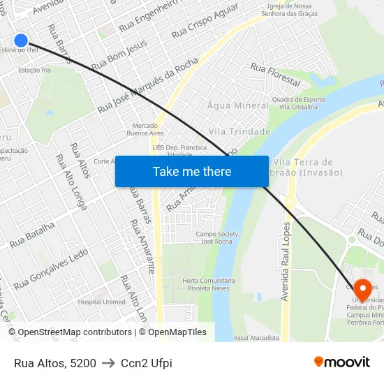 Rua Altos, 5200 to Ccn2 Ufpi map