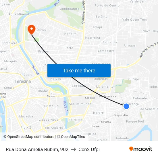 Rua Dona Amélia Rubim, 902 to Ccn2 Ufpi map