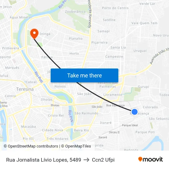 Rua Jornalista Lívio Lopes, 5489 to Ccn2 Ufpi map