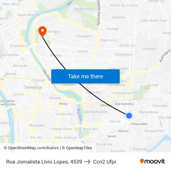 Rua Jornalista Lívio Lopes, 4539 to Ccn2 Ufpi map
