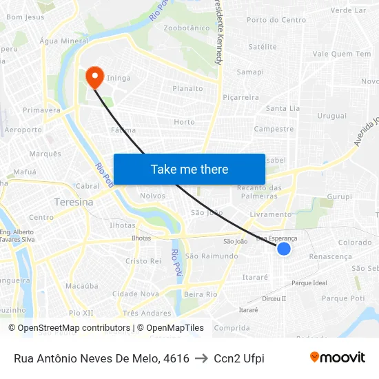 Rua Antônio Neves De Melo, 4616 to Ccn2 Ufpi map
