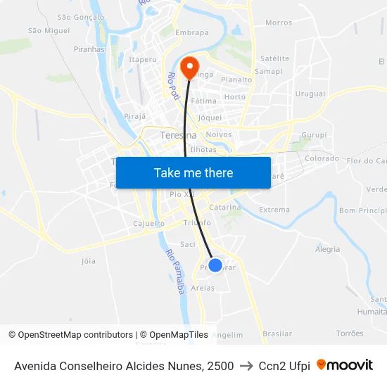 Avenida Conselheiro Alcides Nunes, 2500 to Ccn2 Ufpi map