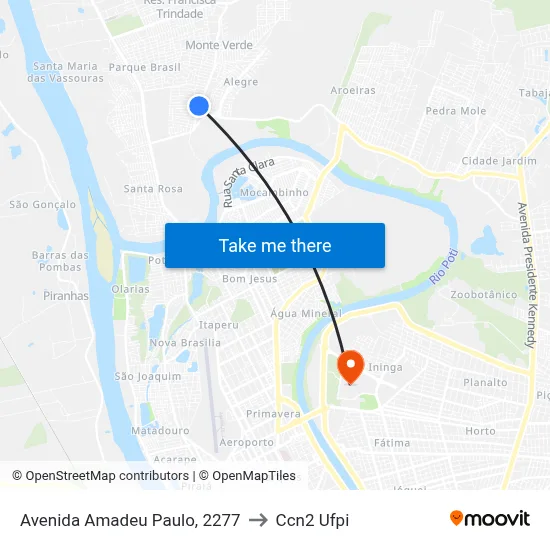 Avenida Amadeu Paulo, 2277 to Ccn2 Ufpi map