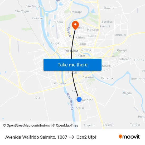 Avenida Walfrido Salmito, 1087 to Ccn2 Ufpi map