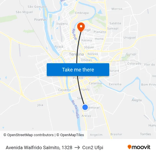 Avenida Walfrido Salmito, 1328 to Ccn2 Ufpi map