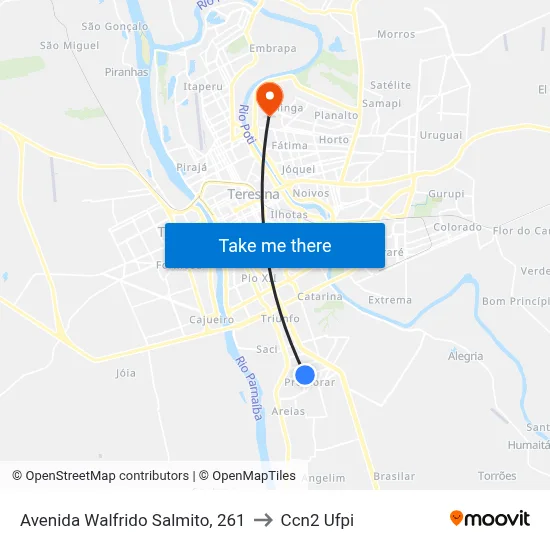 Avenida Walfrido Salmito, 261 to Ccn2 Ufpi map