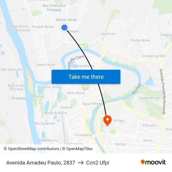 Avenida Amadeu Paulo, 2837 to Ccn2 Ufpi map