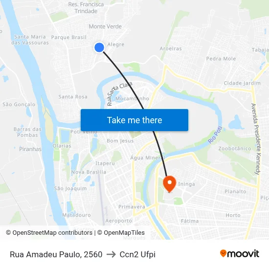 Rua Amadeu Paulo, 2560 to Ccn2 Ufpi map