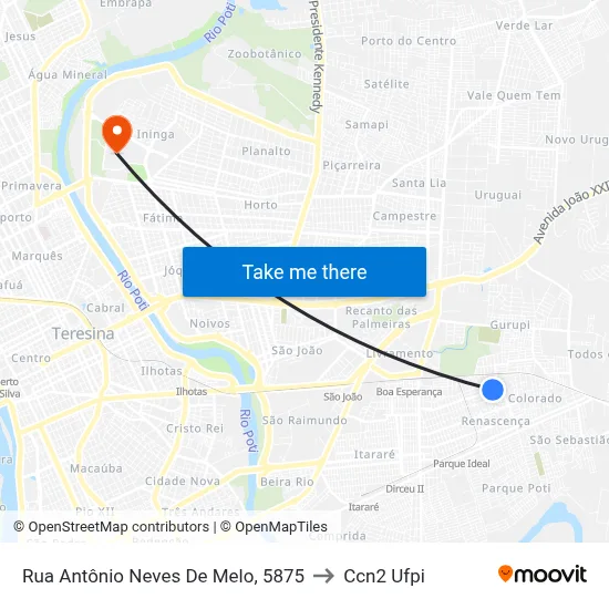 Rua Antônio Neves De Melo, 5875 to Ccn2 Ufpi map