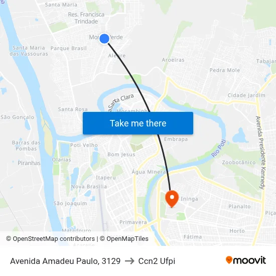 Avenida Amadeu Paulo, 3129 to Ccn2 Ufpi map