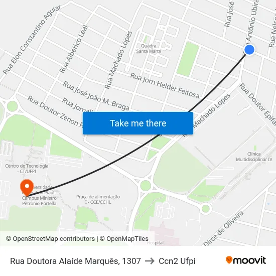 Rua Doutora Alaíde Marquês, 1307 to Ccn2 Ufpi map