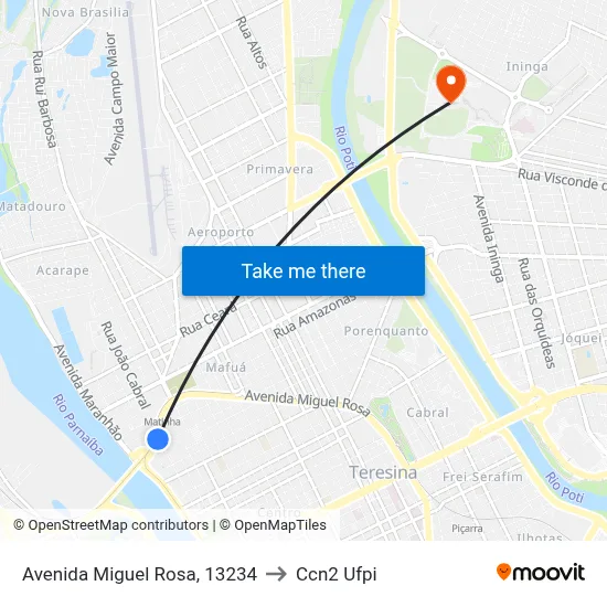 Avenida Miguel Rosa, 13234 to Ccn2 Ufpi map