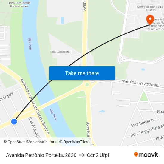 Avenida Petrônio Portella, 2820 to Ccn2 Ufpi map