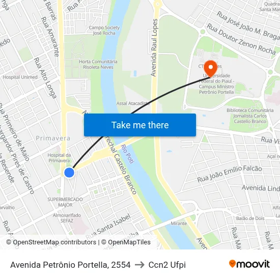 Avenida Petrônio Portella, 2554 to Ccn2 Ufpi map