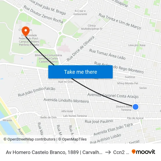 Av Homero Castelo Branco, 1889 | Carvalho Supermercado to Ccn2 Ufpi map