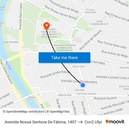 Avenida Nossa Senhora De Fátima, 1407 to Ccn2 Ufpi map