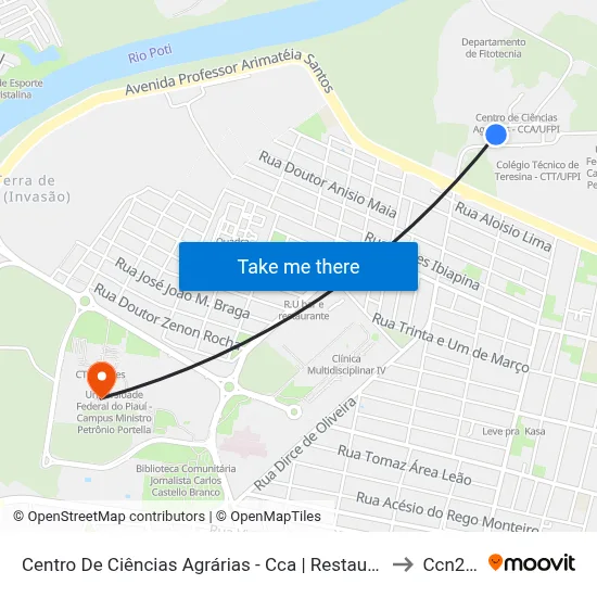 Centro De Ciências Agrárias - Cca | Restaurante Universitário 3 to Ccn2 Ufpi map