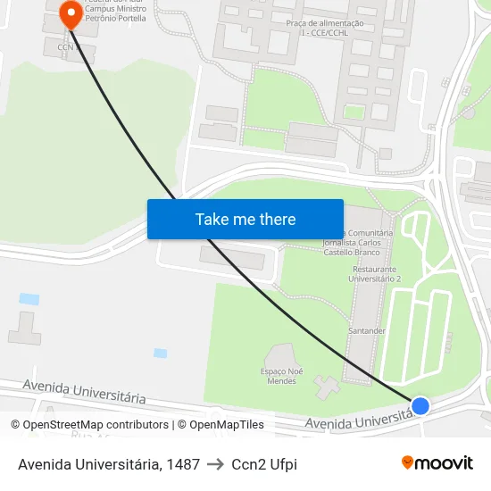 Avenida Universitária, 1487 to Ccn2 Ufpi map