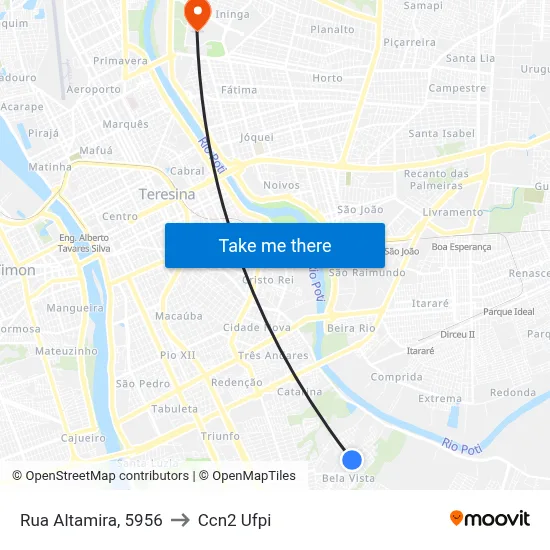 Rua Altamira, 5956 to Ccn2 Ufpi map