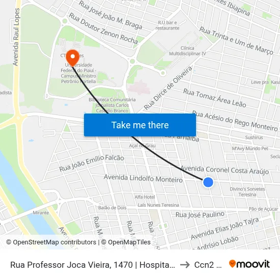 Rua Professor Joca Vieira, 1470 | Hospital São Paulo to Ccn2 Ufpi map