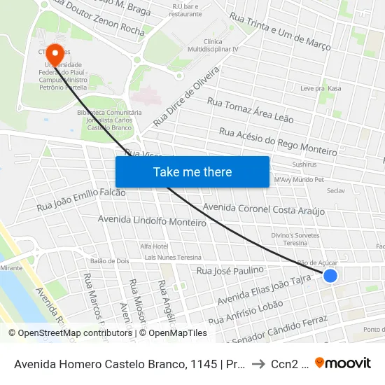 Avenida Homero Castelo Branco, 1145 | Praça Das Violetas to Ccn2 Ufpi map