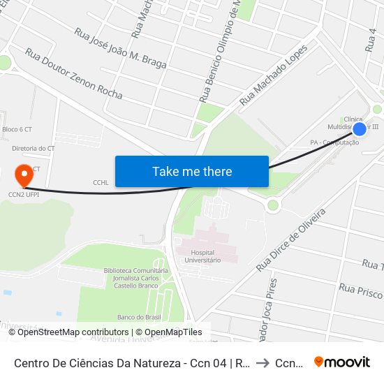Centro De Ciências Da Natureza - Ccn 04 | Restaurante Universitário 1 to Ccn2 Ufpi map
