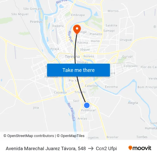 Avenida Marechal Juarez Távora, 548 to Ccn2 Ufpi map