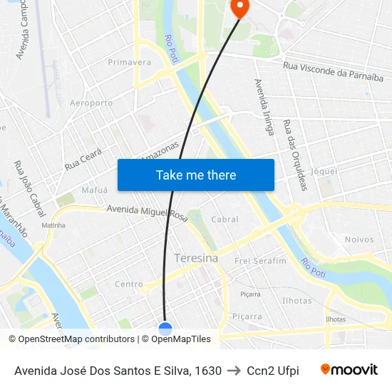 Avenida José Dos Santos E Silva, 1630 to Ccn2 Ufpi map