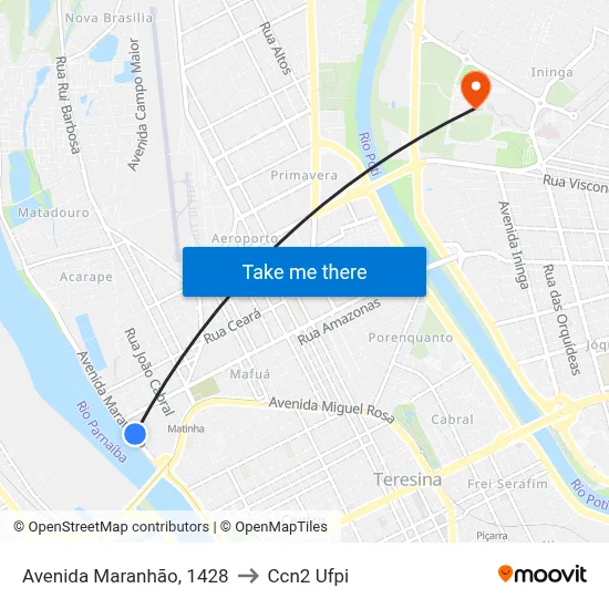 Avenida Maranhão, 1428 to Ccn2 Ufpi map